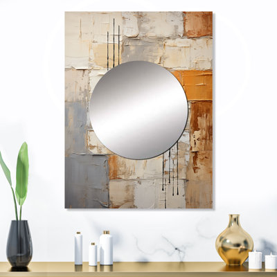 Contoy Abstraction I - miroir de collages abstraits, miroir mural décoratif jaune, impression d'art en métal