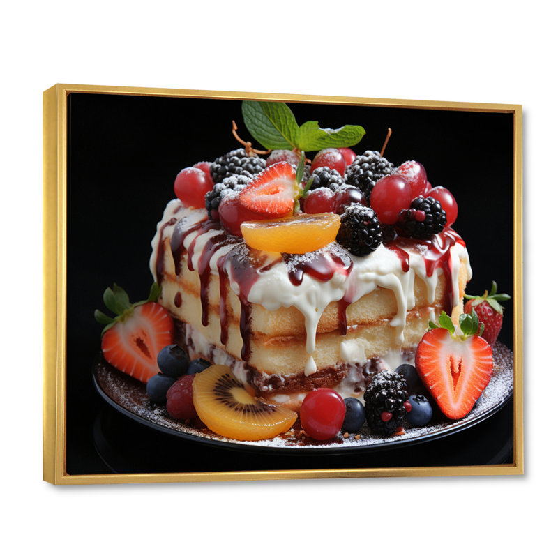 «Tropical Fruits Cake Mmmmmmm - Food & Beverage», impressions d'art mural, H 16 po x l 32 po x P 1 po, Or