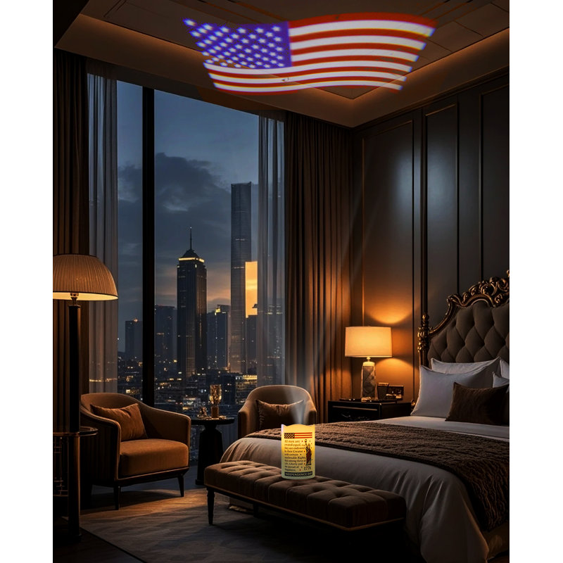 Bougie patriotique à DEL sans flamme avec projecteur drapeau américain - cire véritable, alimenté par pile / USB, télécommande