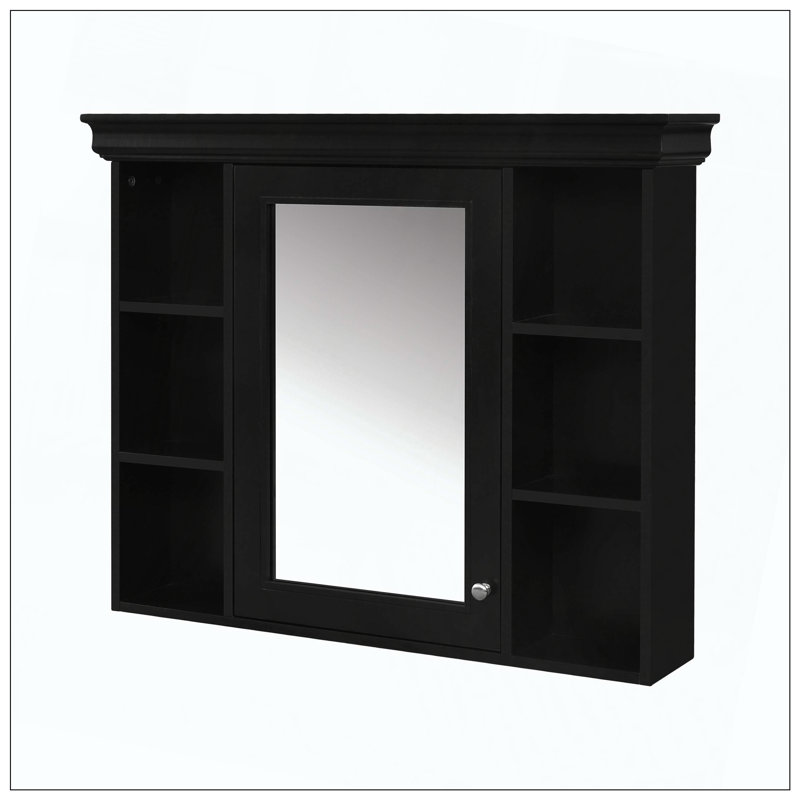 Wall Mounted Bathroom Storage Cabinet Mirror 6 Shelves, Black