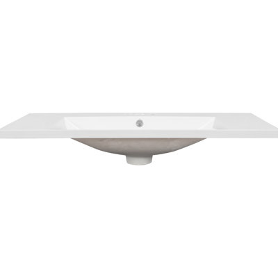 Comptoir de salle de bain 36 po, céramique, lavabo blanc, aucun accessoire supplémentaire inclus, 3 trous de robinet pré-percés, fixation 4 po, style moderne, profondeur 18 po, hauteur 6,6 po