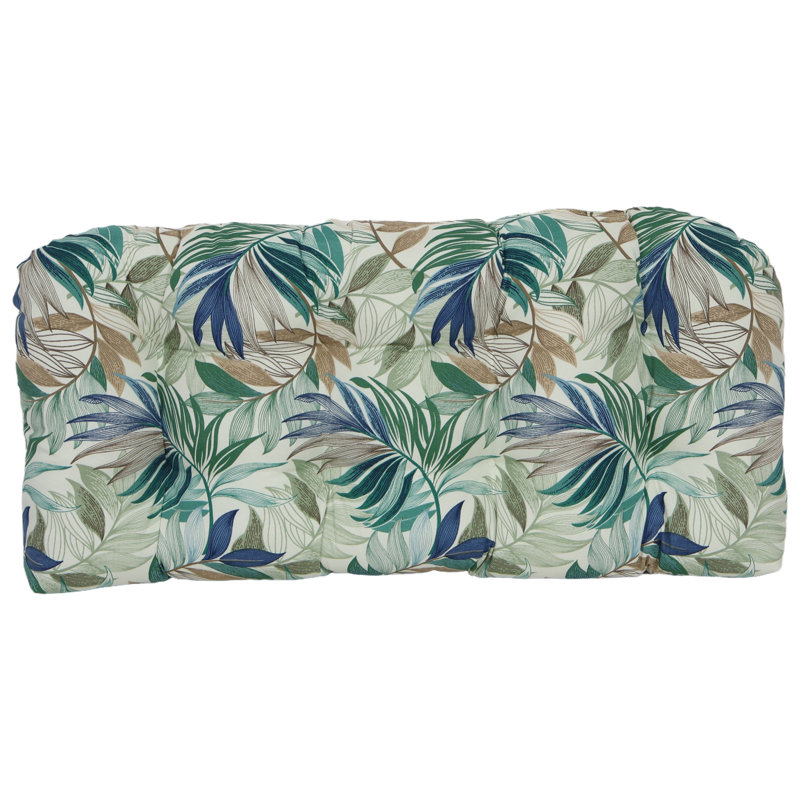 Rounded Back Outdoor Settee Cushion Set (Set Of 3), Tan/Green/Oasis Chambray Floral