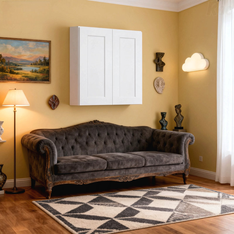 Armoire murale 33 po en bois massif blanc avec portes à fermeture douce pour la cuisine, la salle de bain et le garage