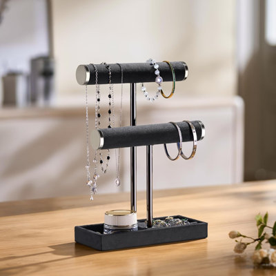 2 Tier Bracelet Holder Display - Detachable T Bar Black Velvet Bracelet Holder