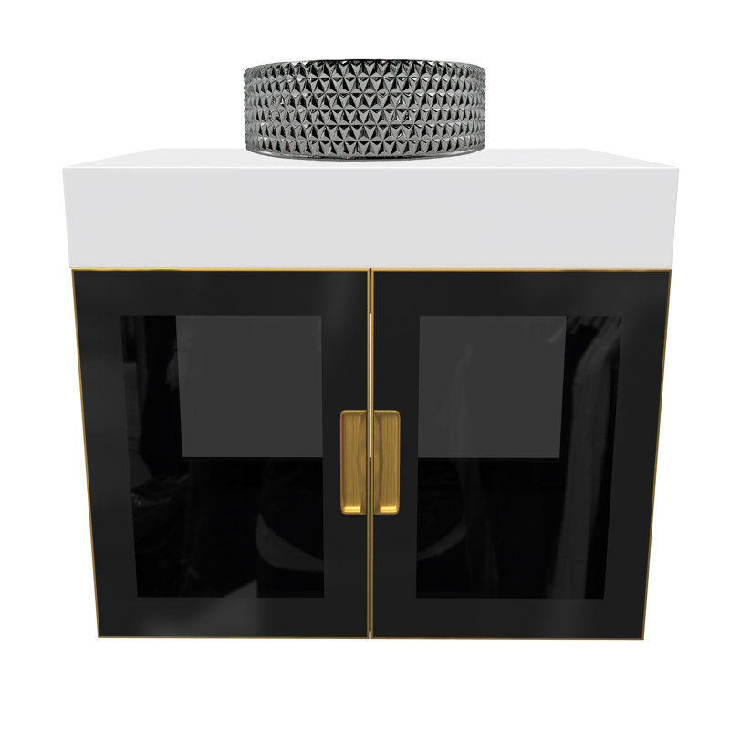 Meuble-lavabo mural moderne de luxe avec comptoir à surface solide de 60 po et lavabo vasque rond en verre, Argent