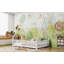 Lit double pleine grandeur à plancher bas avec lumière, clôture et toit pour enfants, blanc-839809091-839809100