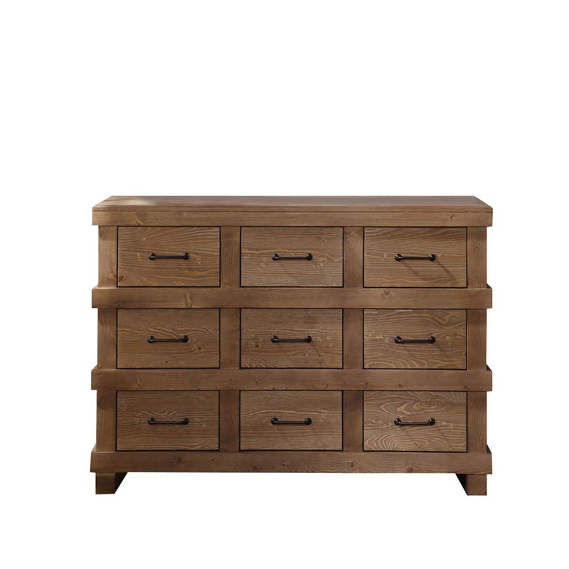 Commode 9 tiroirs Adams, finition chêne antique