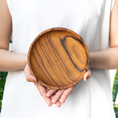 Round Teak Wood Plate - Small (Set Of 2)
