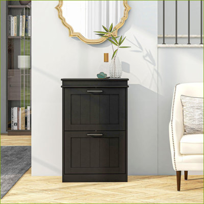 Armoires à chaussures pour le vestibule, rangement étroit HOMcom avec 2 tiroirs rabattables et amp; Tablettes réglables, capacité de 10 paires, panneau de fibres à densité moyenne noir | Moderne | Hall d'entrée