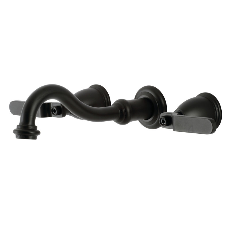 Kingston Brass Whitaker Two-Handle 3-Hole Wall Mount Bathroom Faucet, Matte Black