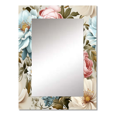 Chillcott Antique Pastels Boho Accents - Floral Decorative Wall Mirror, Cottage Mirror, Printed Metal Art