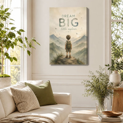 «Dream Big Little Explorer Mountain View», impression sur toile murale fantaisiste