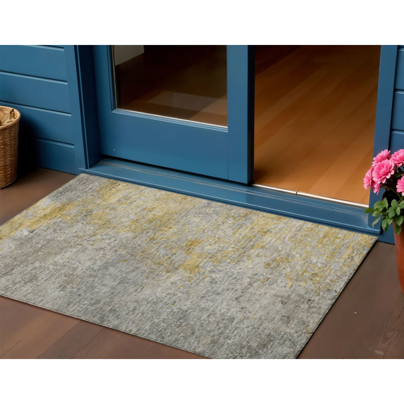 3' X 5' Gray Abstract Washable Indoor Outdoor Area Rug