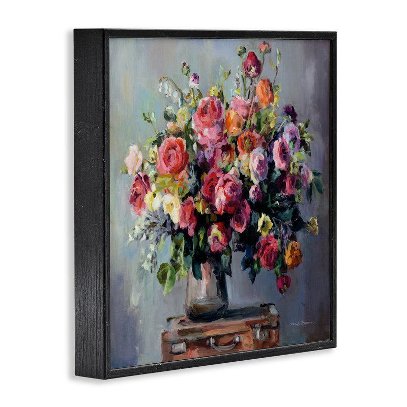 Abondant bouquet de roses, estampe numérique de Marilyn Hageman encadrée, H 12 po x l 12 po, Giclée encadrée noir minuit