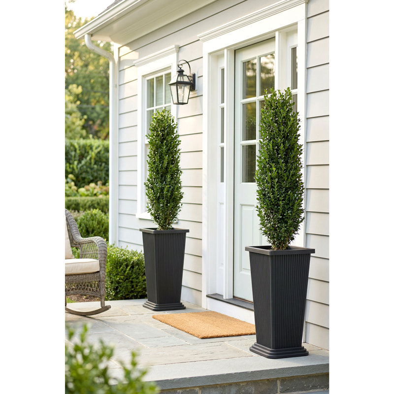 Ensemble de 2 grandes jardinières d'extérieur, pot de fleurs carré, H 24 po x l 11 po x P 11 po, Noir