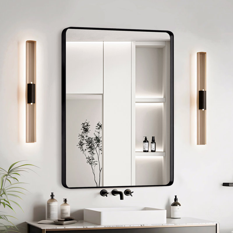 Miroir de salle de bain, Noir, Rectangulaire, 20 po x 30 po