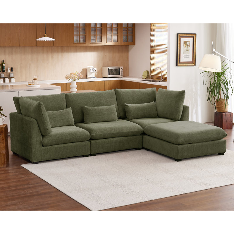 120"Oversized Modular Sectional Sofa for Living Room 4-Seat L Shape Couch Chenille Sofa Large Sleeper Bed with Convertible Ottoman,Light Gray