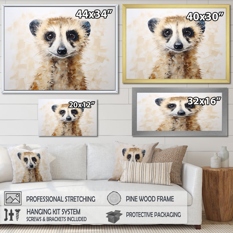 Minimalisme Meercat Portrait sur toile, Cadre flottant brun, H 24 po x l 32 po x P 1 po