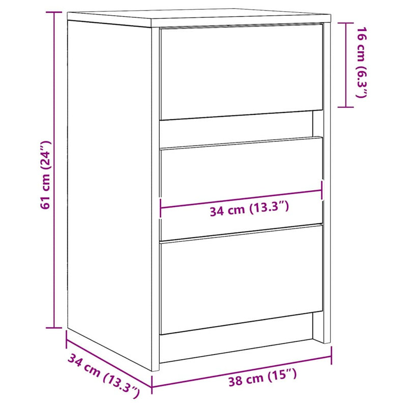 Bedside Cabinet 38 X 34 X 61 Cm Engineered Wood, Old Wood