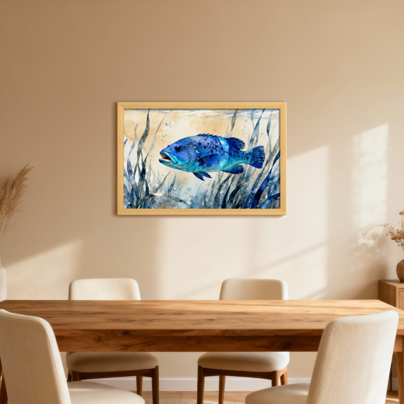Animal Blue Fish Swimming Among Seaweed Underwater Scene, 12" H x 18" W, Wrapped Canvas, Does Not Apply