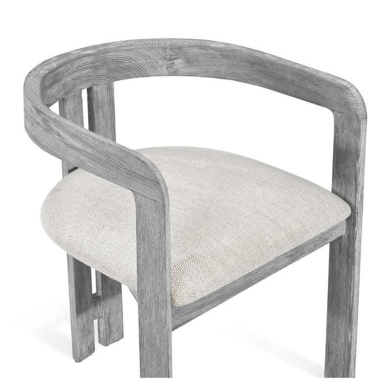 Dove Loomed Linen and Grey Wash Wood Upholstered Armchair