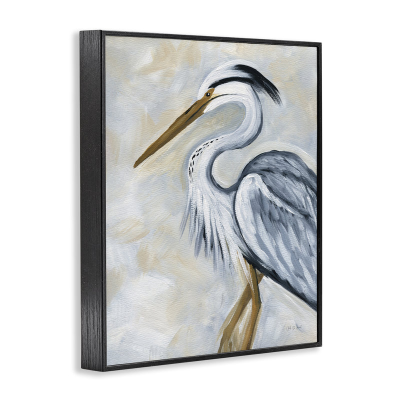 Art de giclée héron bleu discret par Yvette St. Amant, H 30 po x l 24 po, Giclée encadrée noir minuit