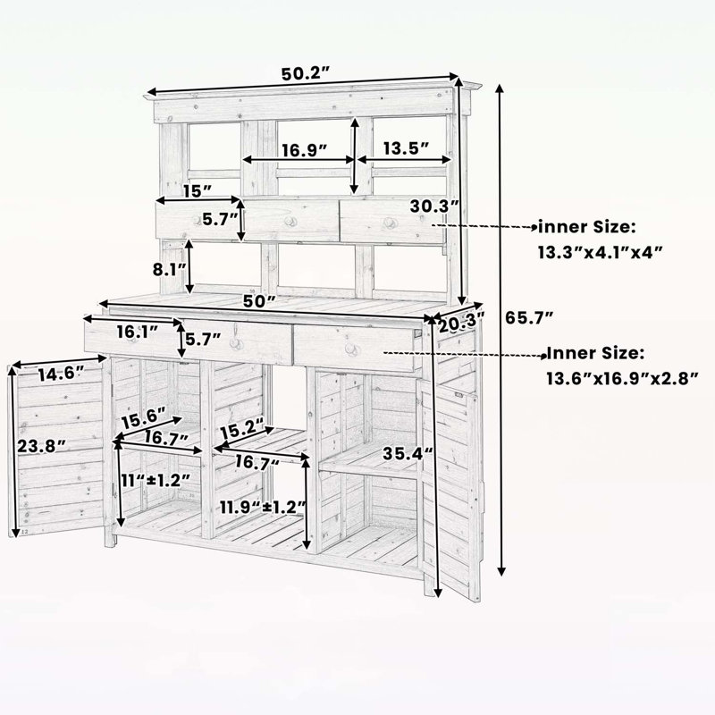 Versatile Garden Workbench with Ample Storage and User-Friendly Design, White/Brown