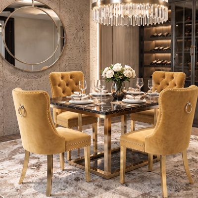 Chaise de salle à manger moderne en velours avec dossier capitonné et garniture cloutée (lot de 4)
