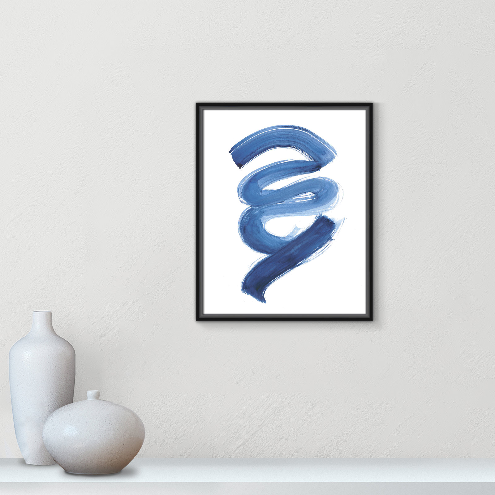 Slinky Indigo I by Filippo Ioco - Painting Print, Black Framed Canvas, 21.5" H x 17.5" W x 2" D