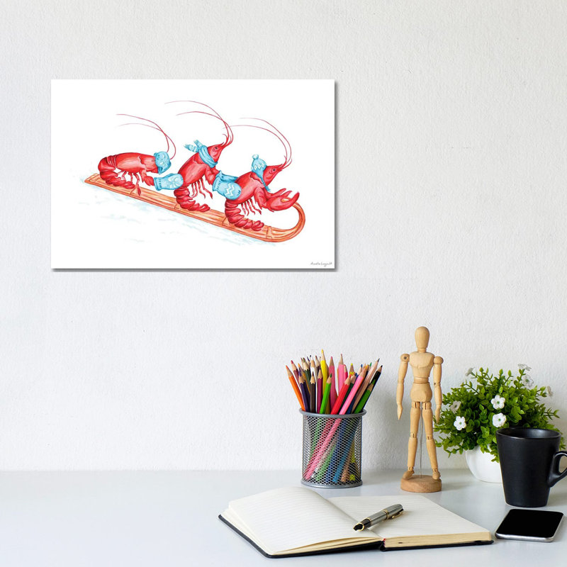 Lobsters Toboggan by Amélie Legault - Wrapped Canvas Gallery-Wrapped Canvas Giclée, 20.32 cm H x 30.48 cm W