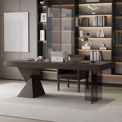 86.61" Italian Modern Minimalist Multi-Layer Solid Wood Desk – Creative Asymmetrical Support Structure for Home Office