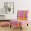Fauteuil de chambre en velours tartan à carreaux jaune et rose