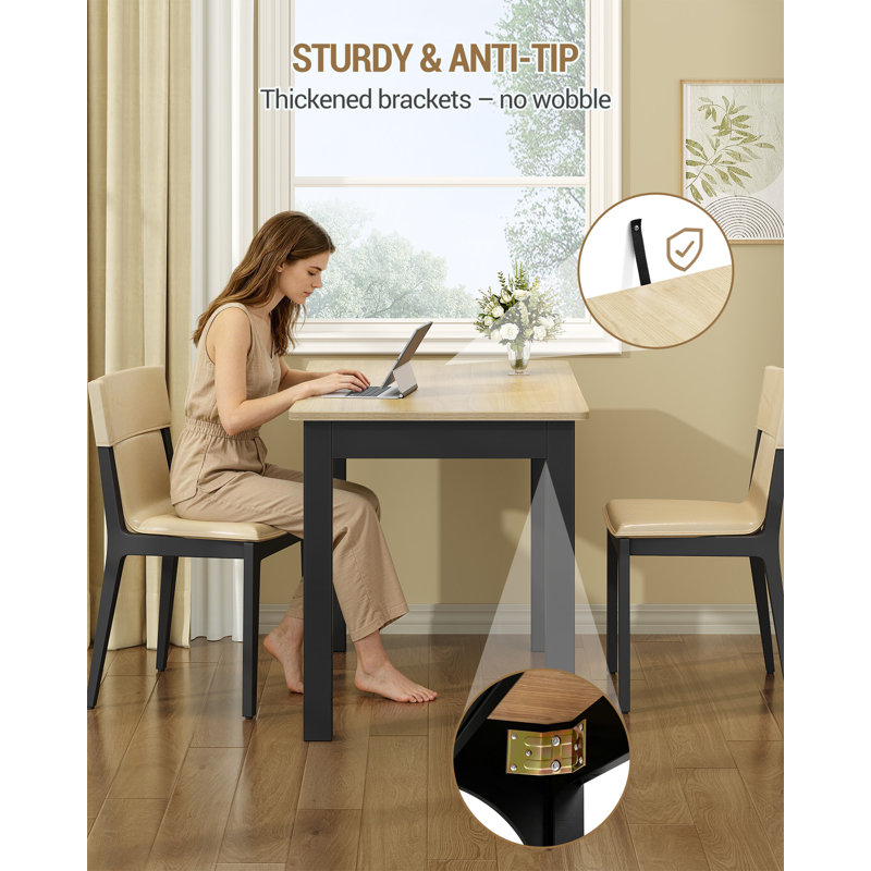 Solid Wood Base Dining Table, Brown and Black