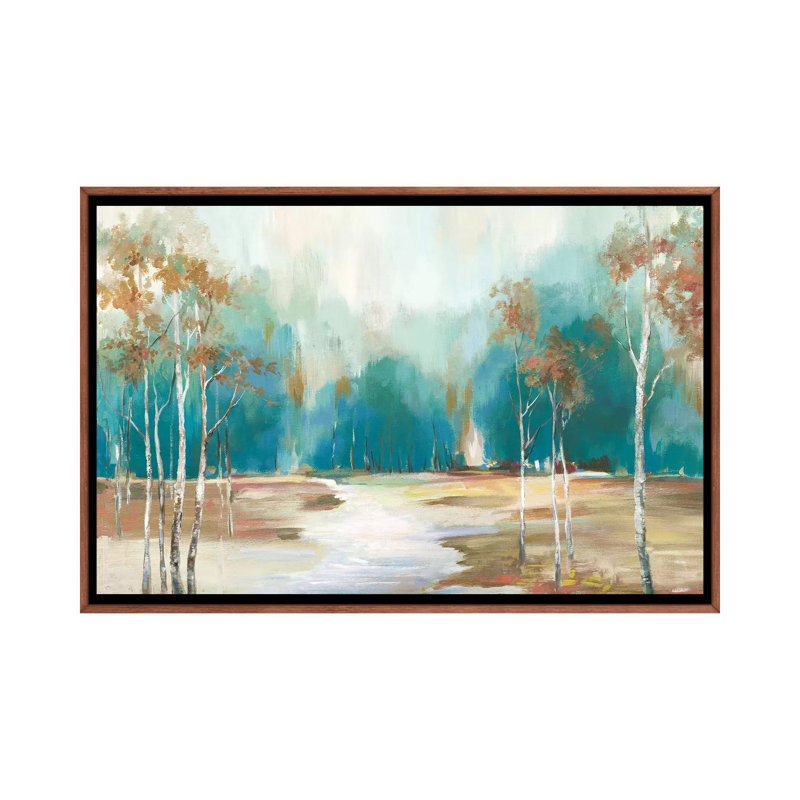 "Sentier à la forêt" par Allison Pearce, reproduction d’art, Toile avec cadre en bois brun classique, Pas de tapis