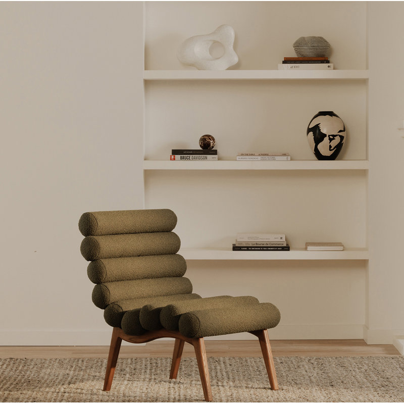 Chaise longue rembourrée Rola, Bouclé vert foncé