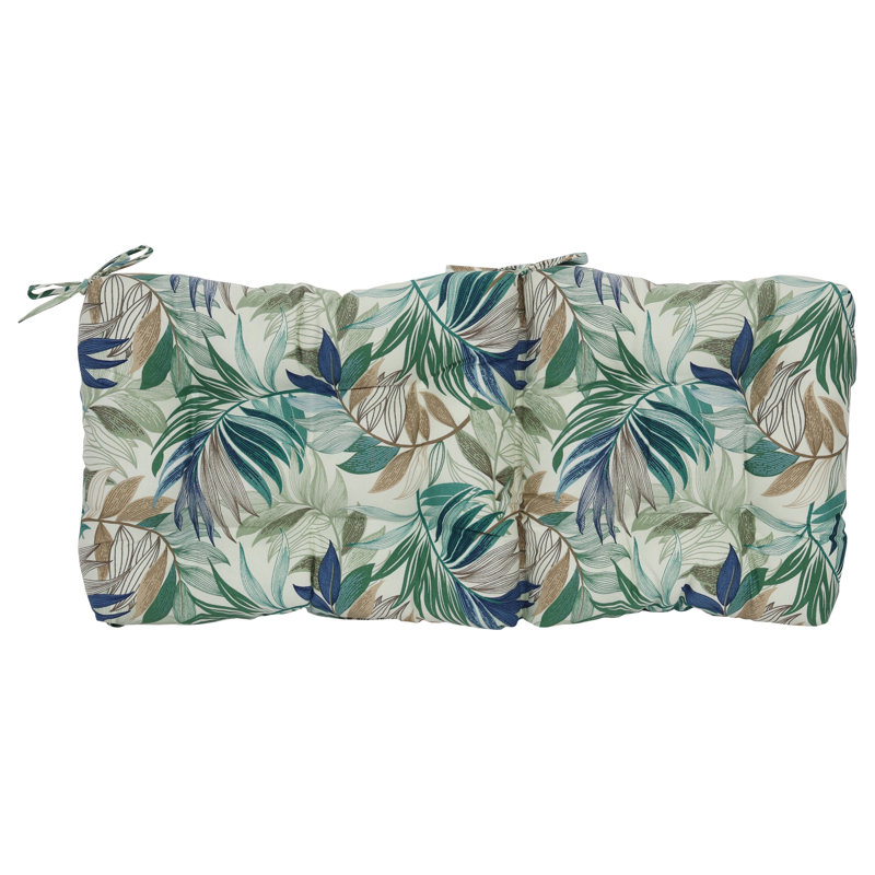 Outdoor Tufted Seat/Back Chair Cushion, Tan/Green/Oasis Chambray Floral, 18" W x 18" D