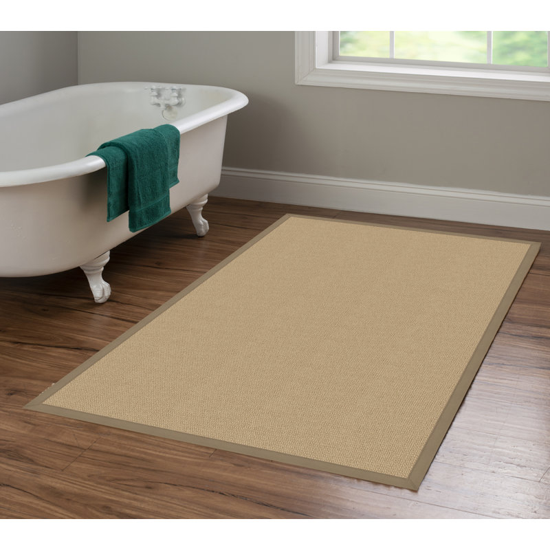 Nannette Handmade Medium Beige Berber with Beige Cotton Border Made in the USA Area Rug, Rectangle 4' x 6'
