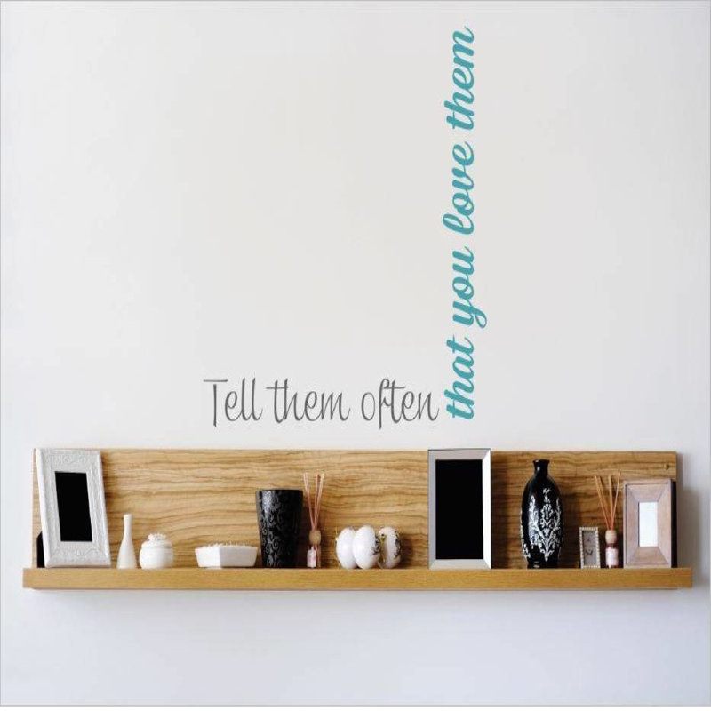 Décalcomanie murale les dites souvent que vous les aimez, H 18 po x l 18 po x P 0,16 po, Gris / bleu sarcelle