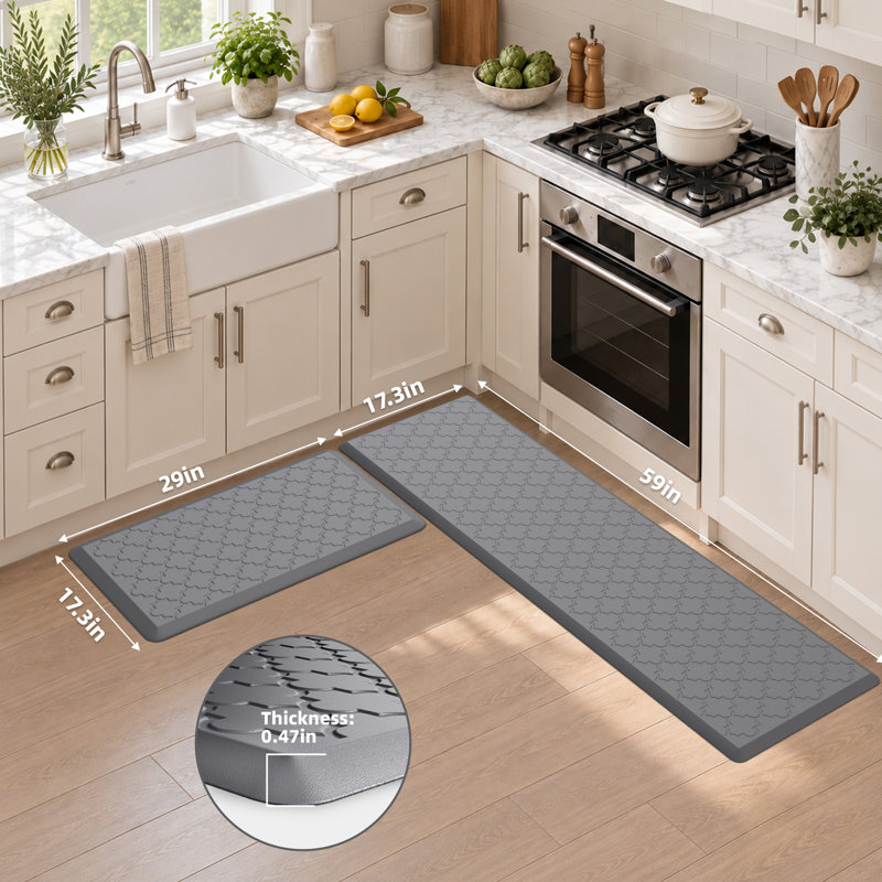 Anti-fatigue Mat, Runner 17.3" x 30" + 17.3" x 59", Gray