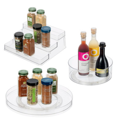 3pc Clear Kitchen & Pantry Organizer Set - 9" Turntable, 11" Turntable, 3-Tier