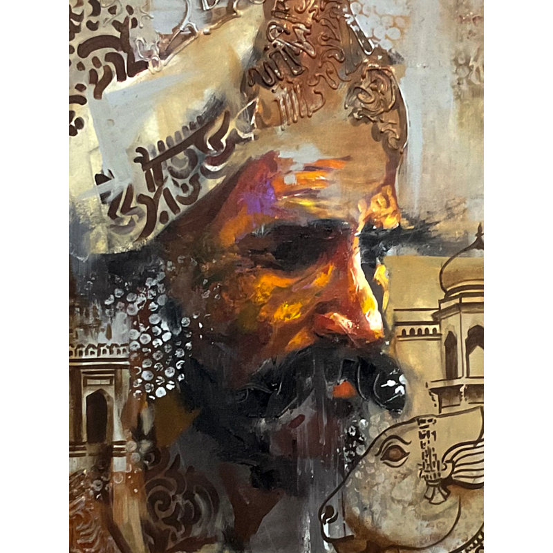 Sacré Sadhu avec Nandi | Mk Goyal | Technique mixte sur toile
