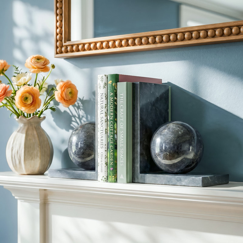 Modern & Contemporary Marble Non-Skid Bookends, Black