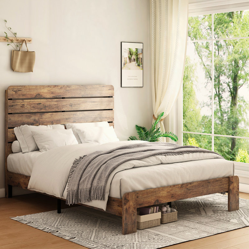 Base de lit plateforme en bois de style industriel, Double