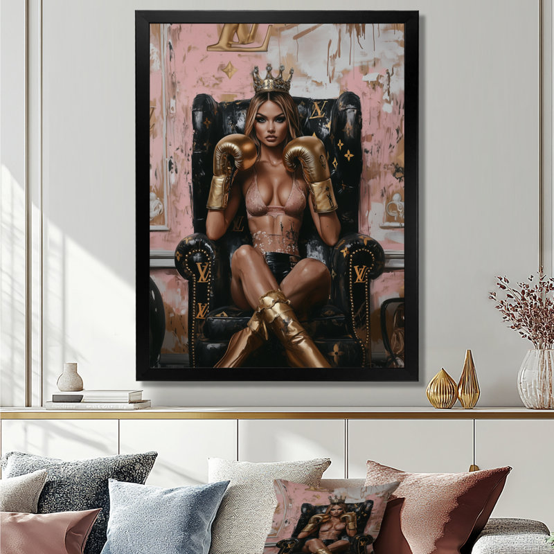 «Brown Boxing Diva - Fashion Girl Power», impression murale, Cadre flottant brun, H 20 po x l 12 po