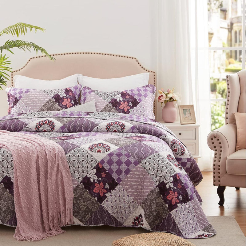 Ensemble de courtepointe pour lit double / grand lit 3 pièces Couvre-lit réversible léger - Couvre-lit à patchwork doux et luxueux