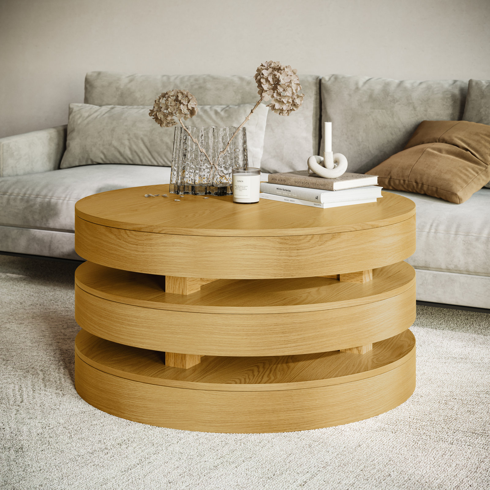 Givry Single Coffee Table, Oak Wood
