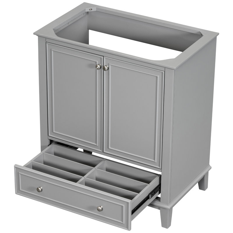 Meuble-lavabo gris seulement, en bois massif, avec 2 portes et 1 tiroir, tablette réglable, style moderne, assemblage requis. Meuble-lavabo de 76 cm (30 po), finition soignée, multifonctionnel avec porte.