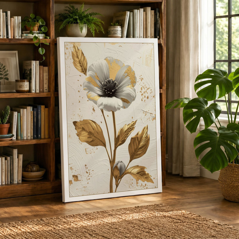 Gilded Bloom Botanical - Wrapped Canvas, 30x20 - 76.2 x 50.8 cm, Terracotta Border