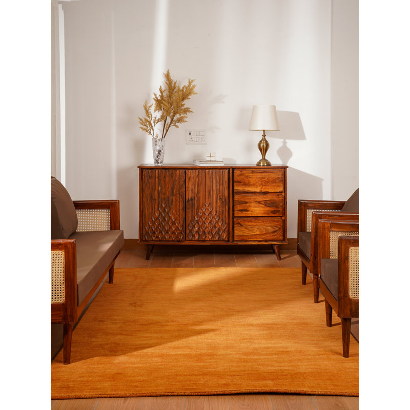 Manns Hand Knotted Loom Wool Eco-Friendly Area Rugs - Rectangle, Orange Color, Plain Solid Design, High Pile Thick Handmade Anti Skid Area Rugs for Living Room, Bed Room