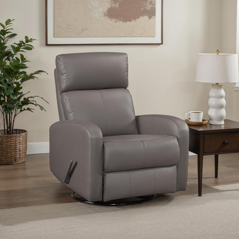 Fauteuil inclinable et oscillant pivotant en cuir fleur de qualité supérieure de 31,5 po avec pivot à 360 degrés Louis, mouvement doux et mousse enveloppée de Dacron